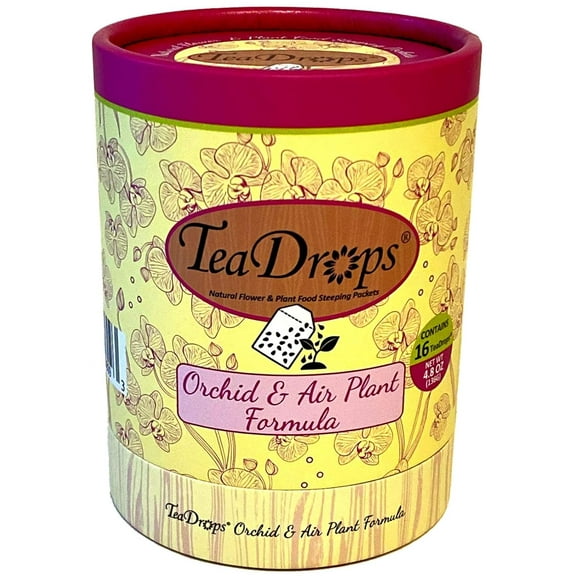 TeaDrops Organic Orchid + Bromeliad + Air Plant Fertilizer – 16 Liquid Indoor House Plant Food Packets – Make up to 32 Gallons (Easy use in Watering Can & Containers, Ecofriendly)