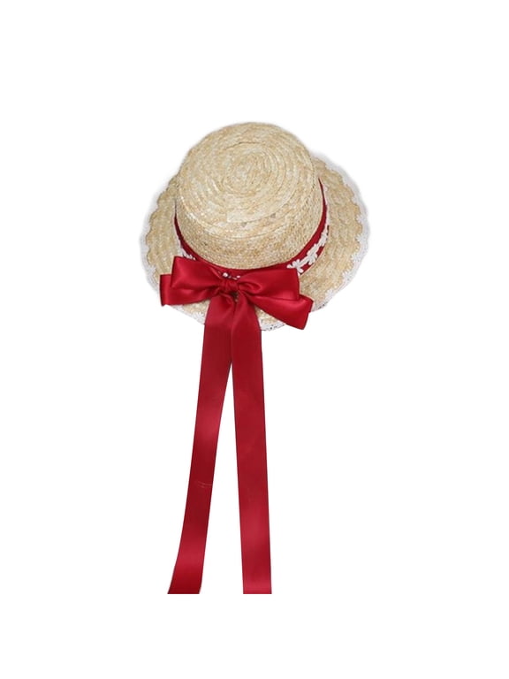 TeaParty SunHat Wide Brim Straw Boater Hat Women Ribbon Straw Hat Straw Beachs Hat Bows Straw Hat SunHat