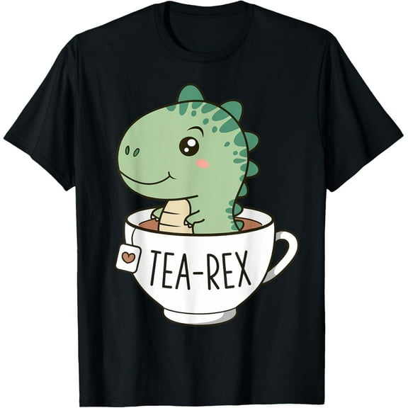 TeaRex Funny Dinosaur T-Shirt – Cute Kawaii Graphic Tee for Kids and Adults