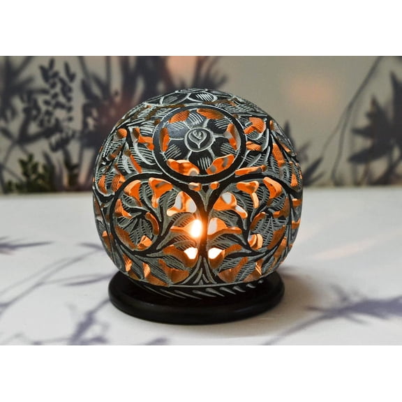 TeaYANTON Candle Holder Soapstone/Gift for Loved Ones/Home/Office Decor (Grey Floral)