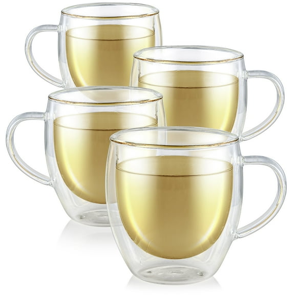 Teabloom CLARITY® Double Walled Cups – Insulated Glass Cups for Tea - 8oz / 250ml (Set of 4)