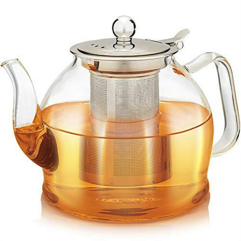 Teabloom Dublin Glass Teapot – Fine Borosilicate Glass – Stovetop and  Microwave Safe – Removable Stainless Infuser – Ideal for Loose Leaf Tea –  Large Capacity – 40 oz. / 1200 ml (4-5 Cups) 