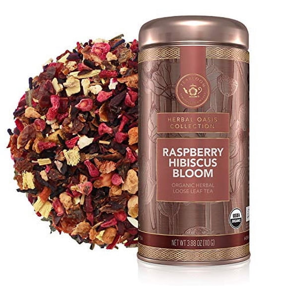 Teabloom Organic Herbal Tea, Raspberry Hibiscus Bloom Loose Leaf Tea, Fragrant and Fruity with Natural Berries, USDA and EU Certified Organic, Fresh Whole Leaf Blend in Reusable Gift Canister, 3.88 o