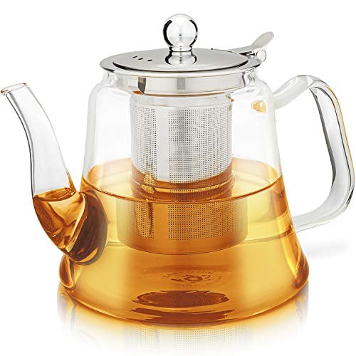 Teabloom Siena Glass Teapot – Borosilicate Glass Teapot With Removable Loose Tea Infuser – Stovetop Safe – Large Capacity – 40 oz. / 1200 ml (4-5 Cups)