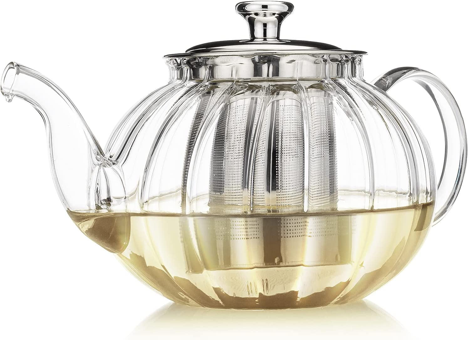 Teabloom Classica Everyday Teapot – Stovetop Safe Glass Teapot – 40 oz /  1200 ml Capacity – Removable Stainless Steel Infuser