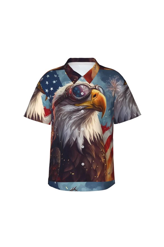 Bald Eagle Pilot for Men's Short Sleeve Hawaiian Shirt, Button Down Shirt for Beach Vacation,Large