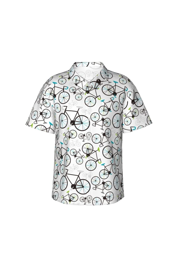 Bicycle for Men's Short Sleeve Hawaiian Shirt, Button Down Shirt for Beach Vacation,Small