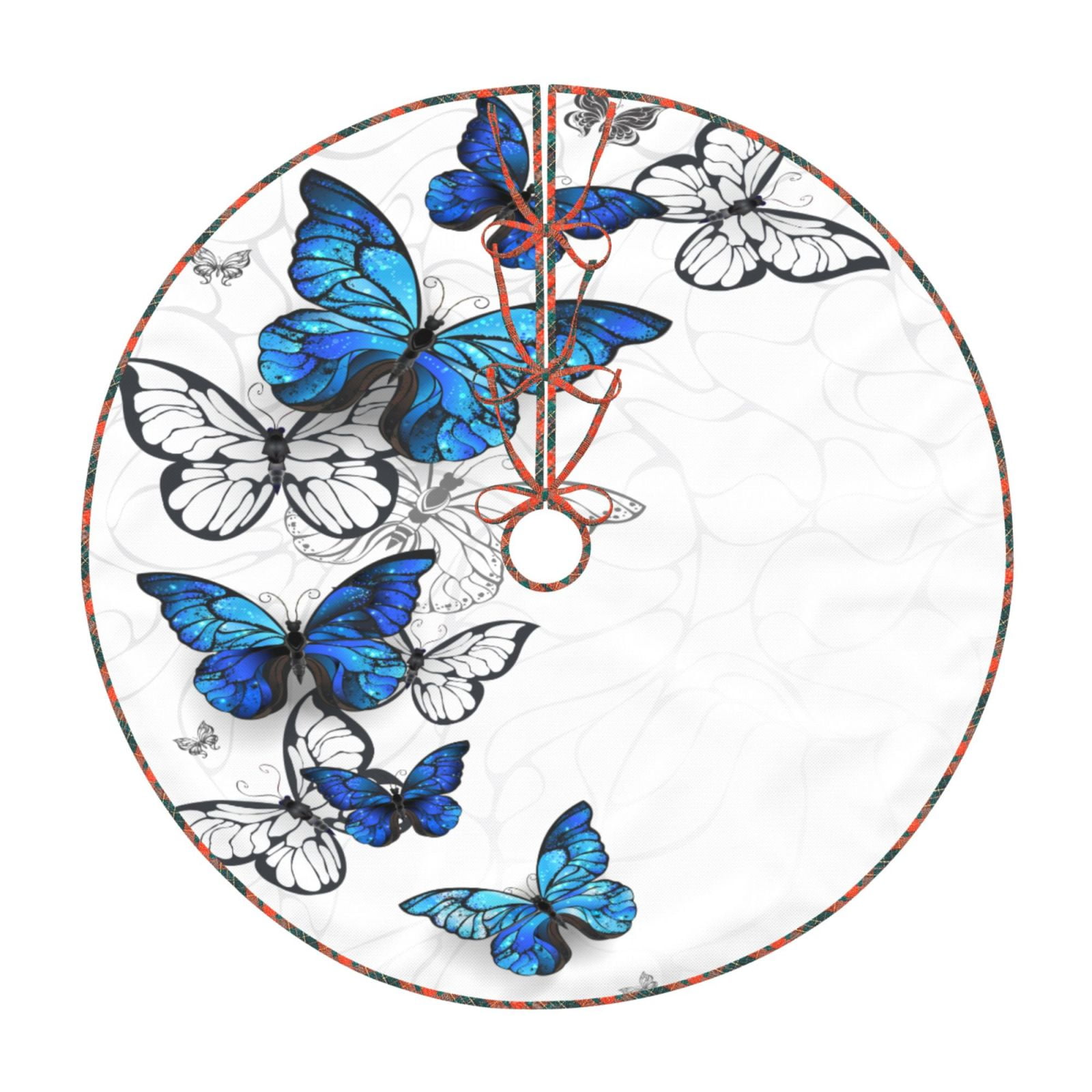 Teaboi Blue Flying Butterflies for Christmas Tree Skirt, Christmas Tree ...
