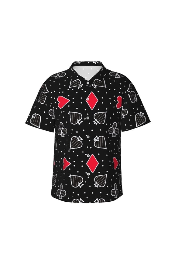 Card Suits for Men's Short Sleeve Hawaiian Shirt, Button Down Shirt for Beach Vacation,Large