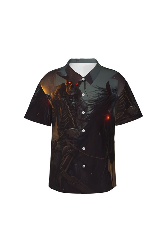 Cool Skull Western Cowboy for Men's Short Sleeve Hawaiian Shirt, Button Down Shirt for Beach Vacation,Small