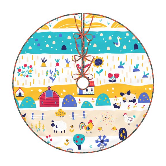 Teaboi Funny Farm for Christmas Tree Skirt, Christmas Tree Decoration Tree Skirt - Strap/Velcro Style, Home Holiday Decorations, Suitable for Christmas, Halloween-30"