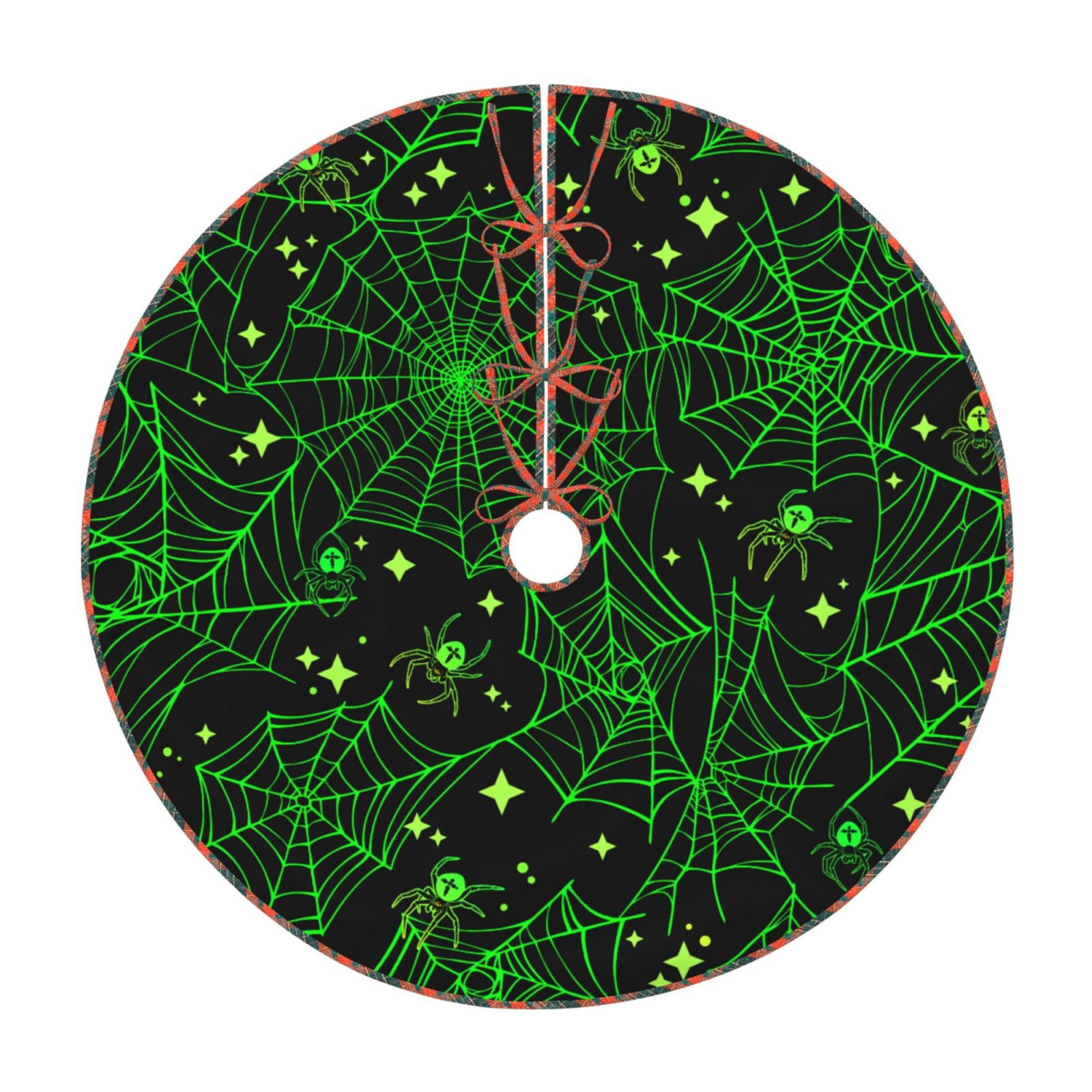 Teaboi Green Bright Web with Spiders for Christmas Tree Skirt ...