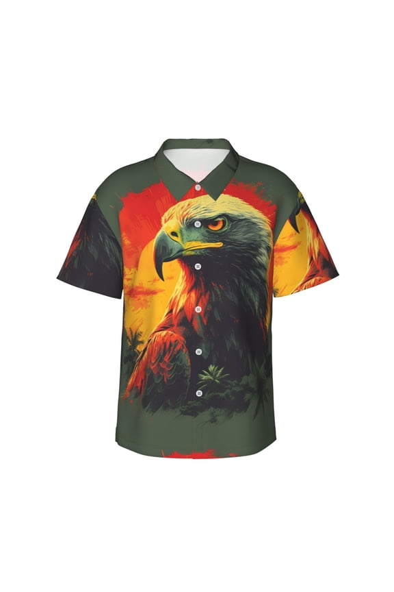 Hawaiian Style Bald Eagle for Men's Short Sleeve Hawaiian Shirt, Button Down Shirt for Beach Vacation,Medium