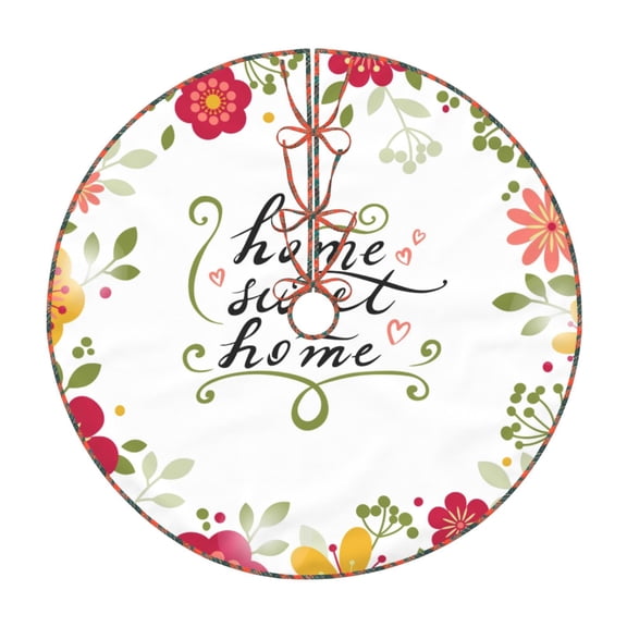 Teaboi Home Sweet Home Floral for Christmas Tree Skirt, Christmas Tree Decoration Tree Skirt - Strap/Velcro Style, Home Holiday Decorations, Suitable for Christmas, Halloween-36"