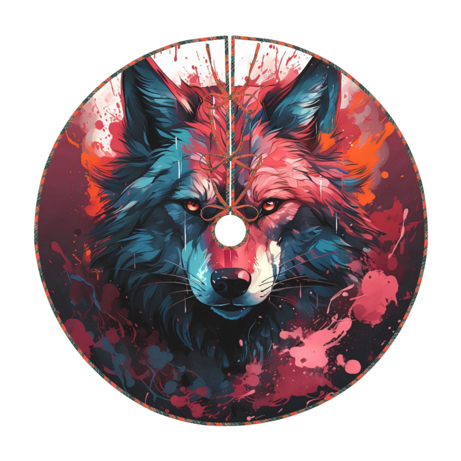 Teaboi Red Flame Wolf Head for Christmas Tree Skirt, Christmas Tree ...