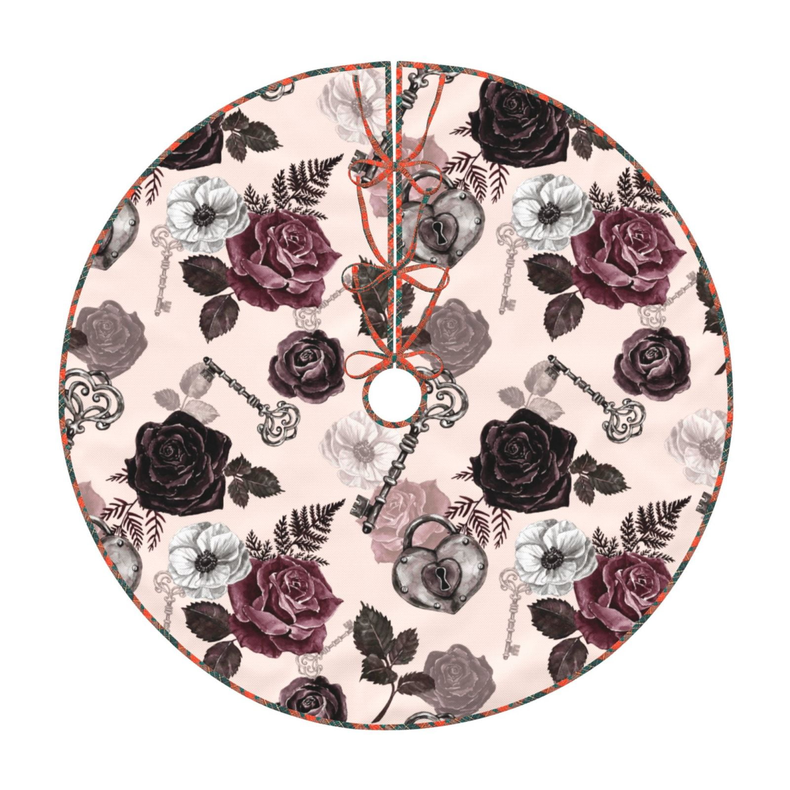 Teaboi Retro Red Black Roses for Christmas Tree Skirt, Christmas Tree ...