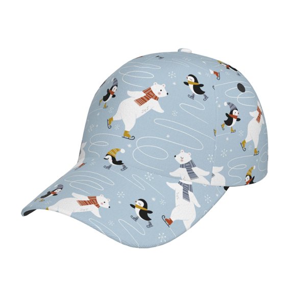 Teaboi Skiing penguin Bear Pattern Baseball Cap, UV Protection Adjustable Sports Cap, Outdoor Hat for Men and Women