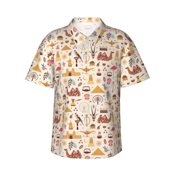 Teaboi UAE Travel1 for Men's Short Sleeve Hawaiian Shirt, Button Down Shirt for Beach Vacation,Large