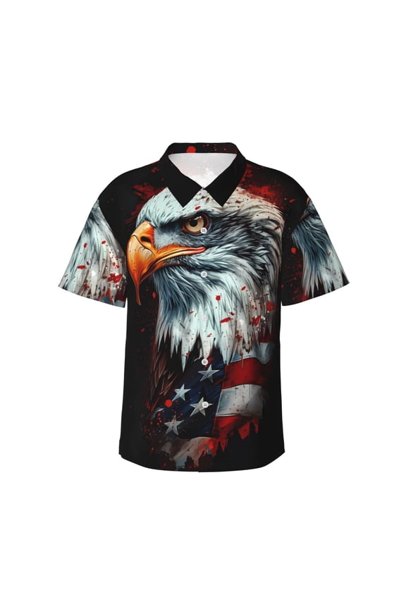 USA Bald Eagle for Men's Short Sleeve Hawaiian Shirt, Button Down Shirt for Beach Vacation,Large