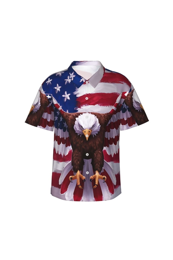 USA Eagle with Spread Wings for Men's Short Sleeve Hawaiian Shirt, Button Down Shirt for Beach Vacation,Small