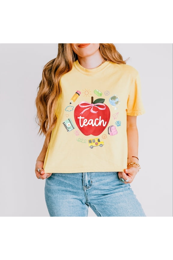 Teach Apple Watercolor - Boxy Crop Top