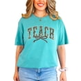 thumbnail image 1 of Teach Camo Varsity T-Shirt for Women - Coquette Bow Graphic Tee - Camouflage Teacher Shirt Seafoam Shirt Adult X-Large, 1 of 7