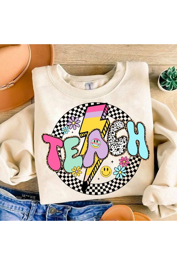 Teach Checkered, Back To School, Pencil Teacher, Lightning Bolt Teach, Leopard, Teacher Gift, Teach Shirt Design TSHIRT All Size S-5XL