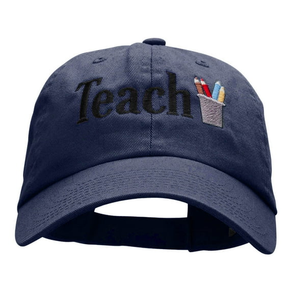 Teach Embellished Phrase Embroidered Unstructured Cotton Twill Cap - Navy OSFM