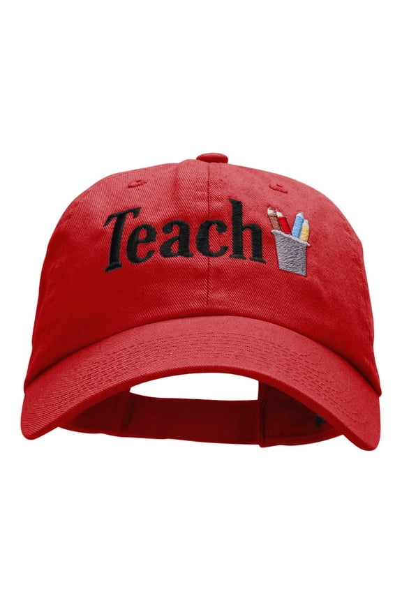 Teach Embellished Phrase Embroidered Unstructured Cotton Twill Cap - Red OSFM
