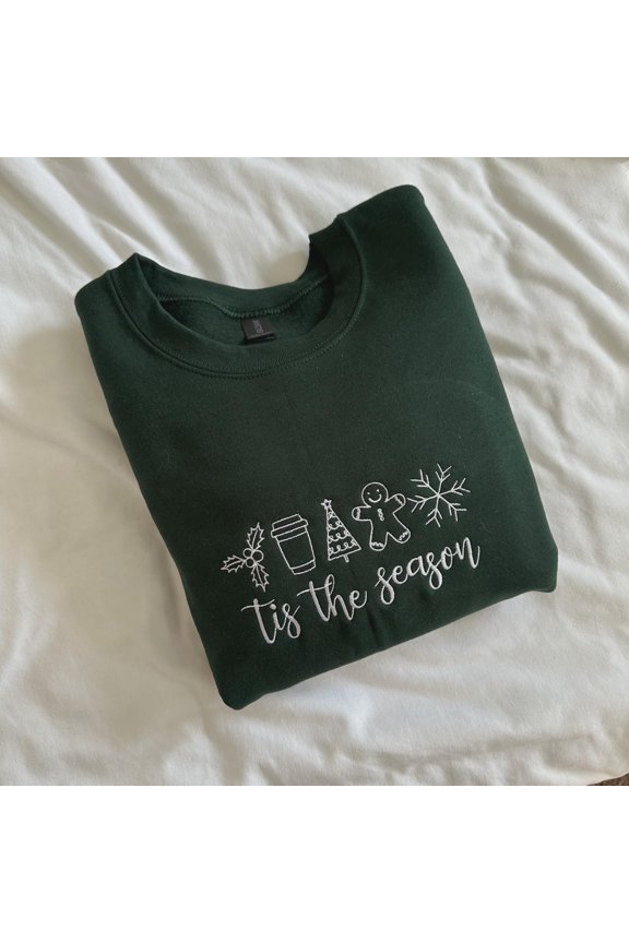 Tis The Season Embroidered Sweatshirt Christmas Crewneck Gift Customizable Holiday