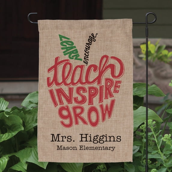 Teach Inspire Grow Personalized Burlap Garden Flag