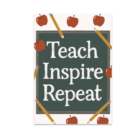 Teach Inspire Repeat Chalkboard Design - Teacher Motivation - 13x19 Poster Print