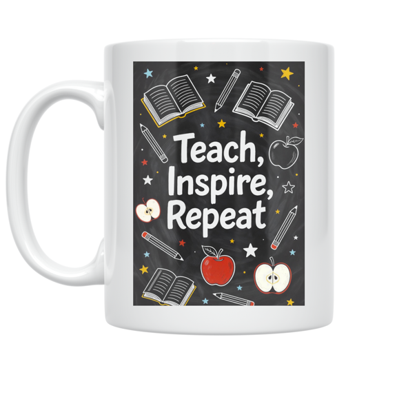 Teach Inspire Repeat Design - Teacher - 11 oz Ceramic Coffee Mug