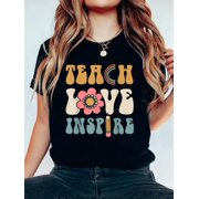 Teach Love Inspire Back to School Cute Teacher Men Women T-Shirt Graphic Tee summer Tops For Women Round Neck Fashion Cotton shirts