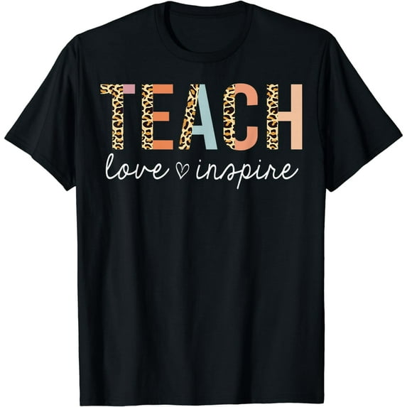 Teach Love Inspire Leopard Back to School Cute Teacher T-Shirt