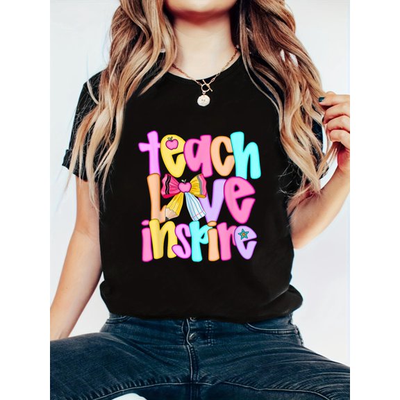 Teach Love Inspire Preppy Back to School Teacher Women T-Shirt