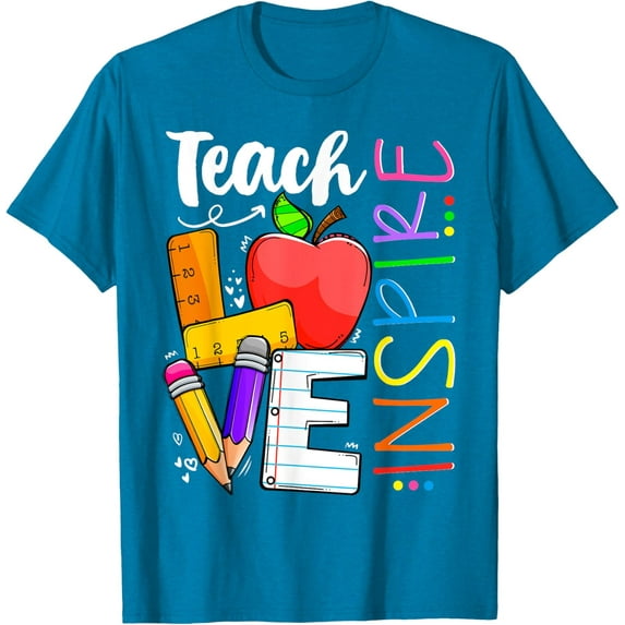 Teach Love Inspire Retro Back to School Teacher Design Unisex T-Shirt (Sapphire, 4X-Large)