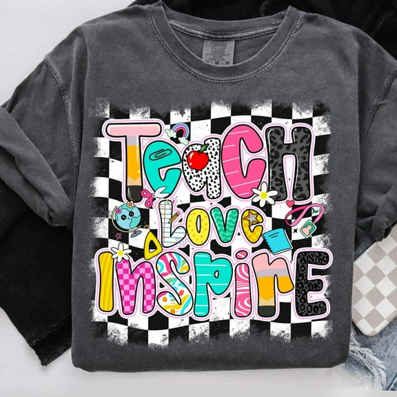 Teach Love Inspire Shirt, Back to School Teacher Shirt, Inspirational First Day Shirt for Teacher Squad, Fun Graphic Tee for School Spirit Day