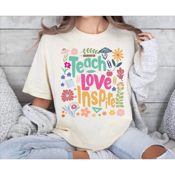 Teach Love Inspire Shirt, Floral Teacher T-shirt, Boho Teacher Life Tee, Teacher Appreciation Shirt, Back To School T-Shirt All Size S-5Xl