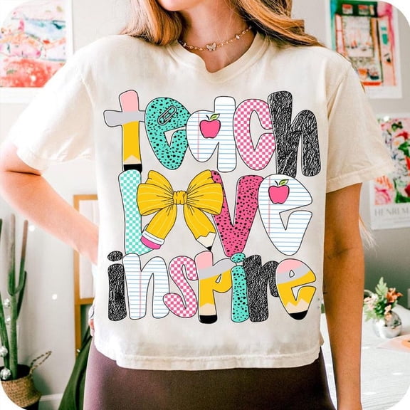 Teach Love Inspire Shirt, Preppy Teacher Pencil Glitter Tee, Teacher Life Shirt, Checkered Teacher Shirt, Pencil Bow Leopard Teacher Shirt, Teacher T-Shirt