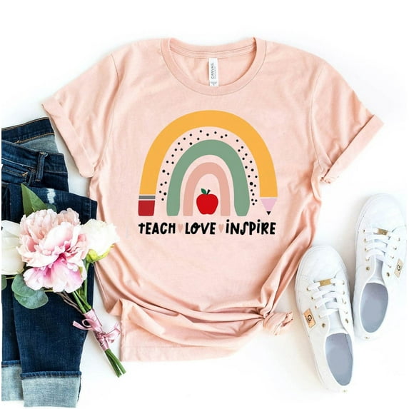 Teach Love Inspire T-shirt Educator Shirts Kindergarten Tee Motivational Tshirt Elementary Shirt Preschool Gift Women's Teaching Top