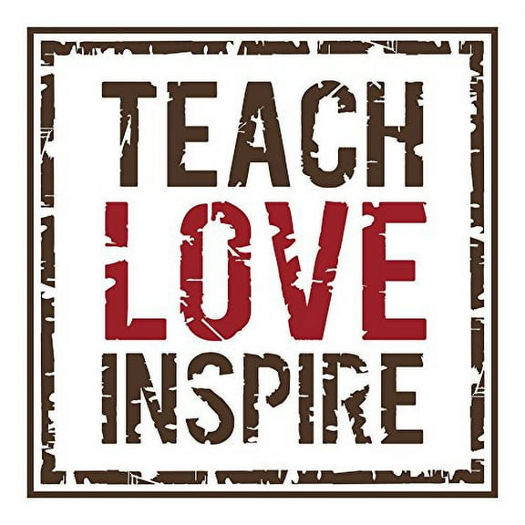 Teach Love Inspire Teacher Tile Design School Wall Decals, 11x11-Inch Chocolate Brown/Red