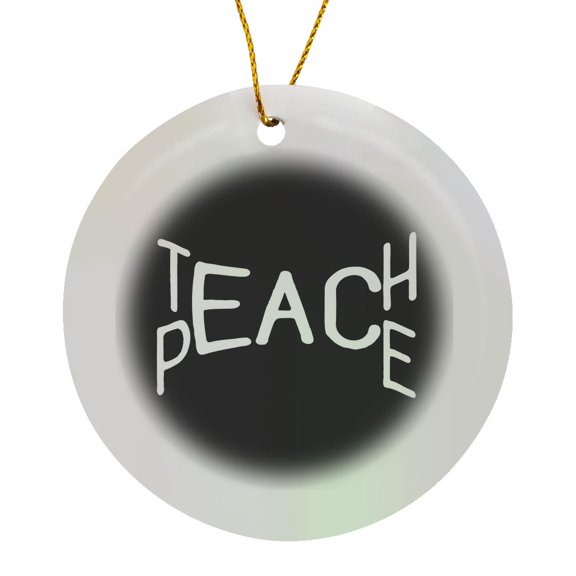 3drose, Teach Peace. White Lettering on Black Background., Circle Porcelain Ornament