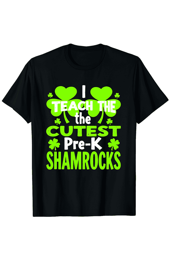 Teach Pre K Shamrocks Apple Men Women Short Sleeve Graphic T-Shirt, St Patricks Day Kindergarten Teacher Gift