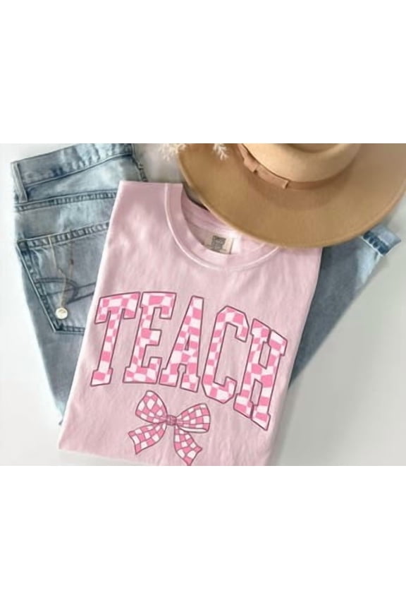 Teach Shirt Retro Teacher Shirt Teacher Bow Shirt Checkered Teach Shirt Cute Teacher Shirt Teacher Appreciation Gift T Shirt All Size S-3XL