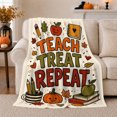 thumbnail image 1 of Teach Treat Repeat Quote with Pencils Apple Notebook Books Pumpkin and Leaves, Fun Autumn School Style for Teachers, Classroom Motif and Teacher Gift, Warm Flannel Blanket, Home Decor, 1 of 9