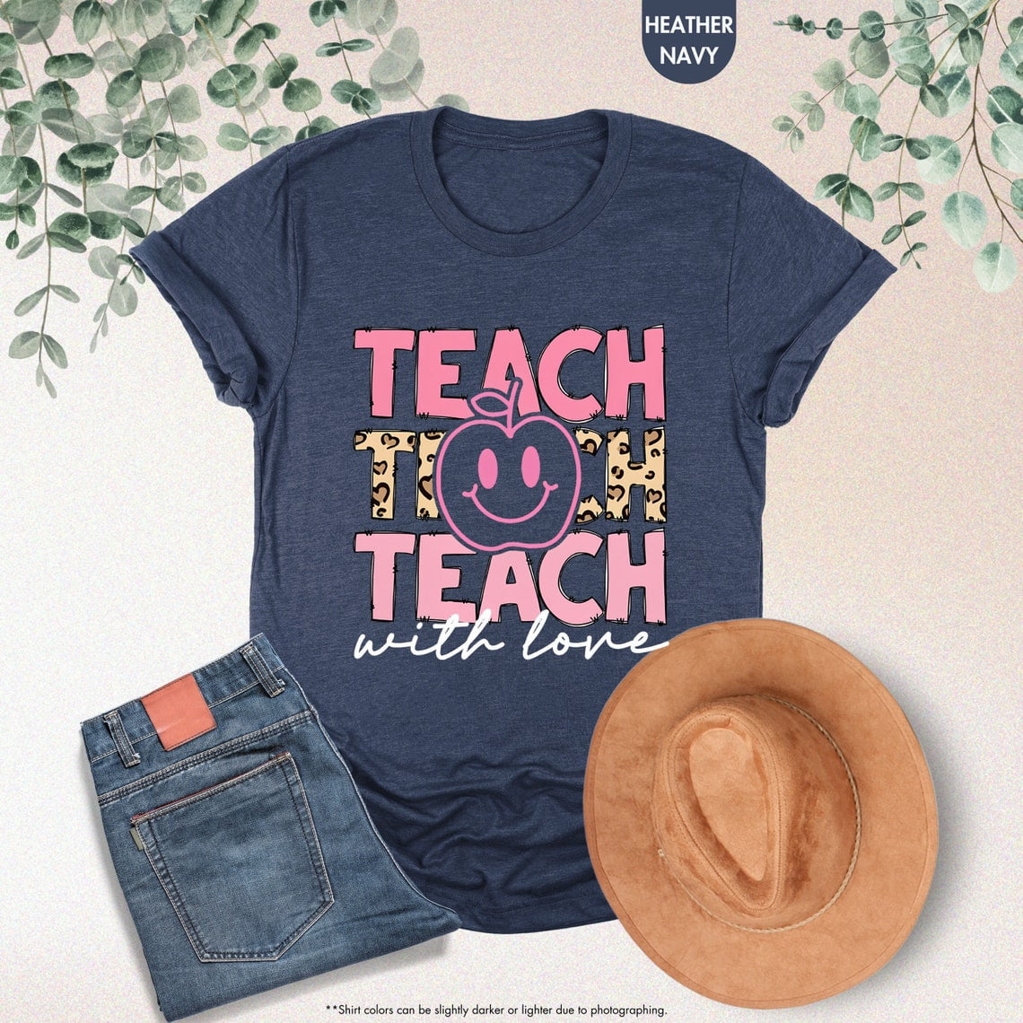 Teacher Graphic Tee – 'Teach' Rainbow Leopard Print T-Shirt, Women's Sizes (Bleach Blue, Medium) - View #9
