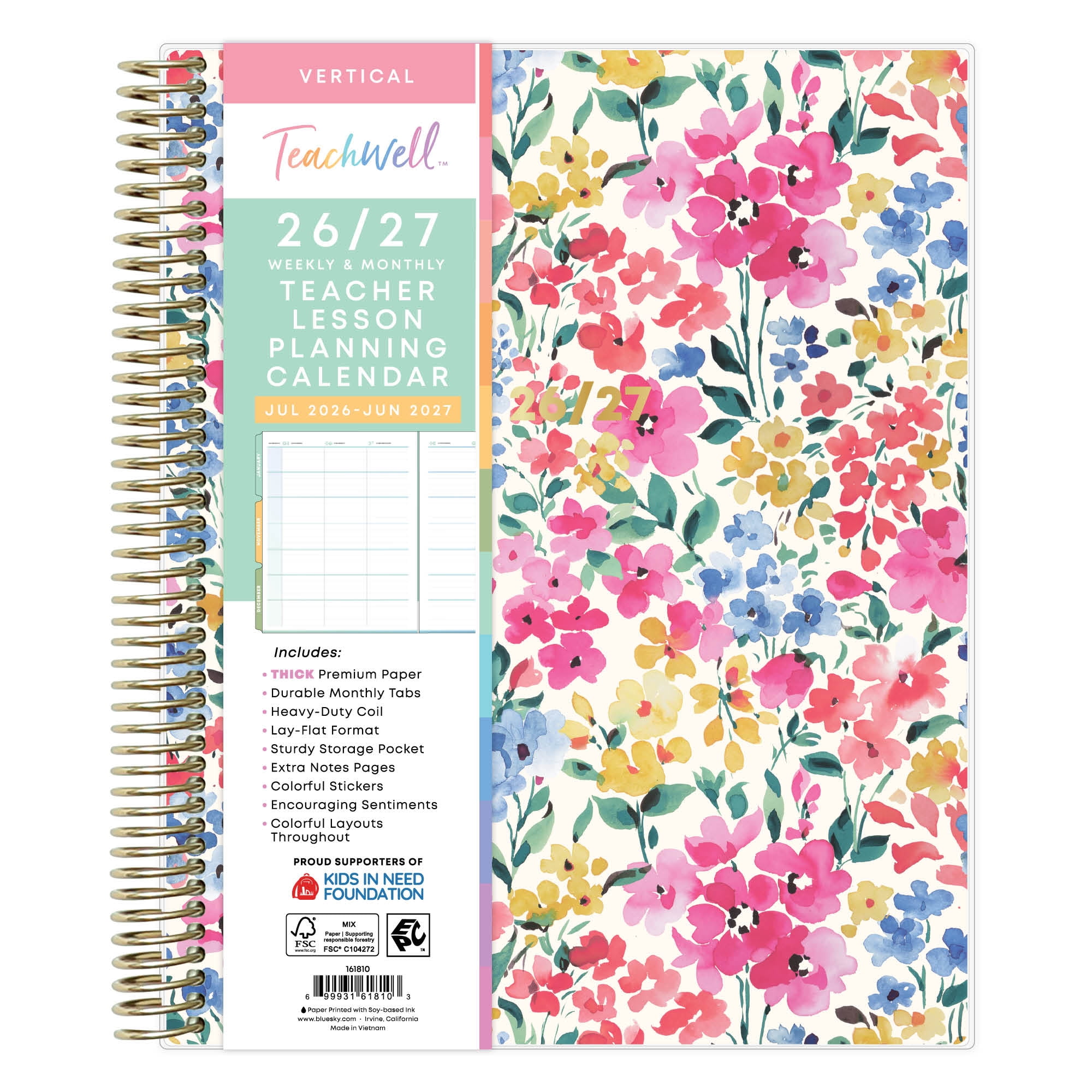 TeachWell for Blue Sky Monthly Weekly Planner, 8.5" x 11", Spring (July 2026 - June 2027)