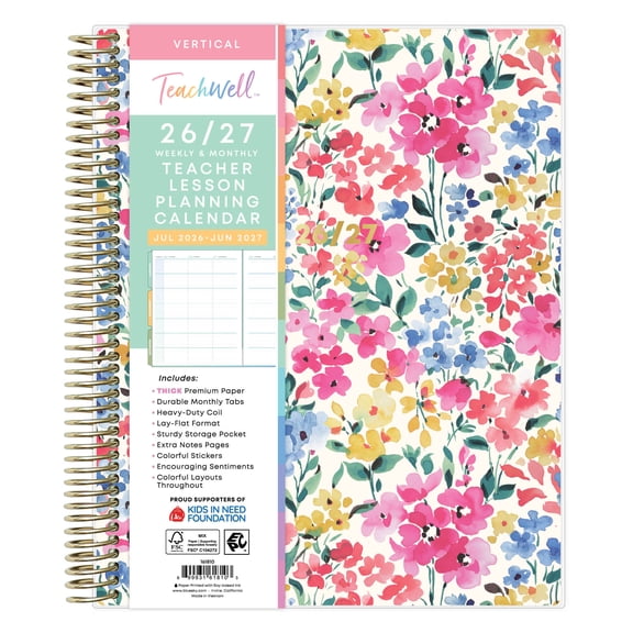 TeachWell for Blue Sky Monthly Weekly Planner, 8.5" x 11", Spring (July 2026 - June 2027)