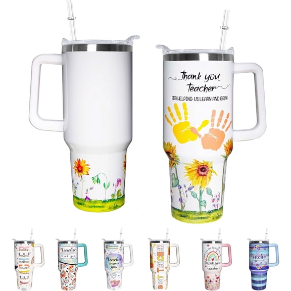 Teacher 40 oz Tumbler Appreciation Gifts for Women with Handle Insulated Stainless Steel Thank You Teacher Travel Coffee Mug with Lid and Straw Gifts